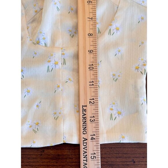 Princess Polly Alison Yellow Floral Crop Corset Top Sz 12 US EUC Puff Sleeves - Picture 7 of 9